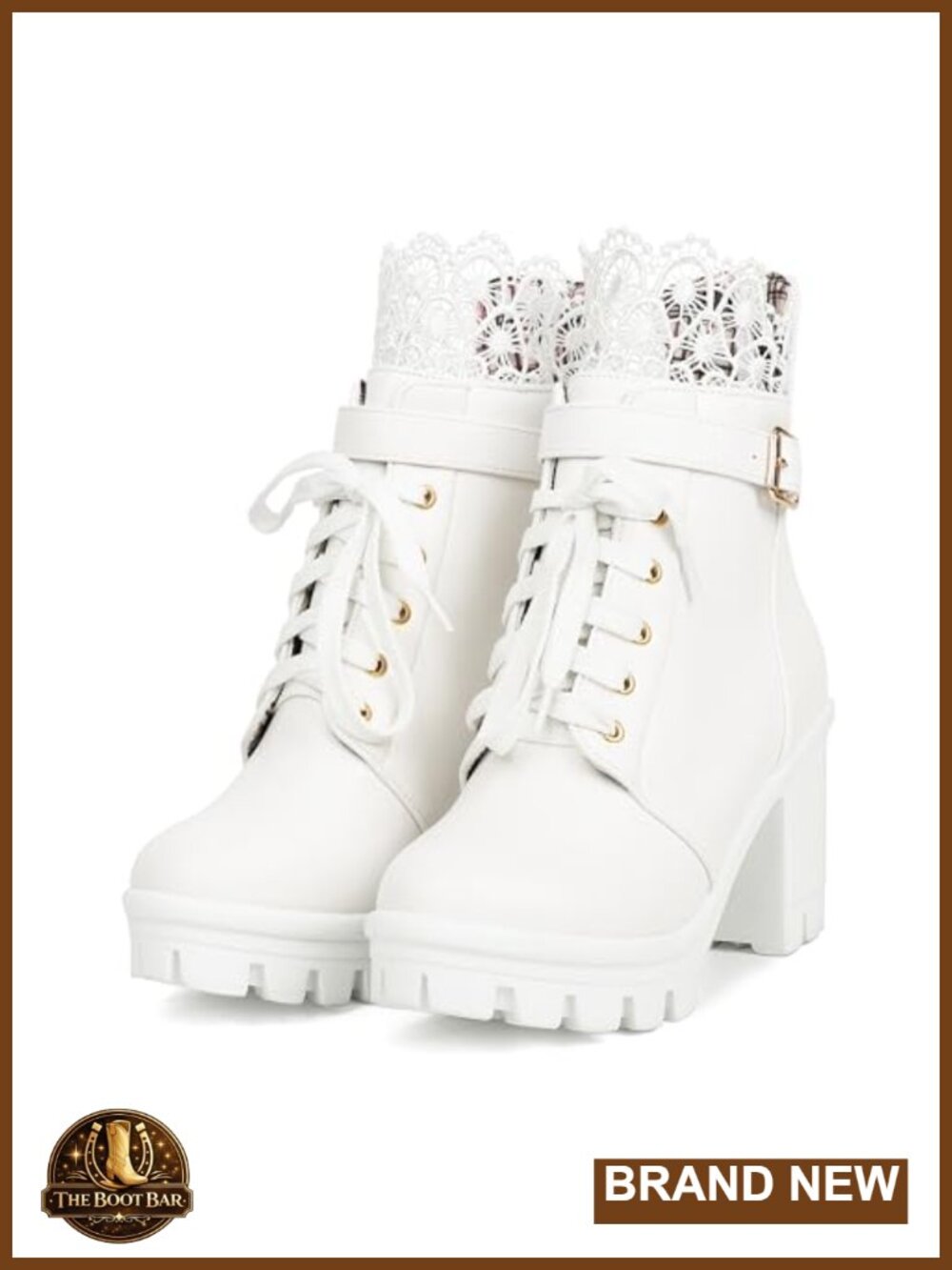 Womens Lace Up Platform Combat Boots PU Leather Chunky Heel Ankle Booties